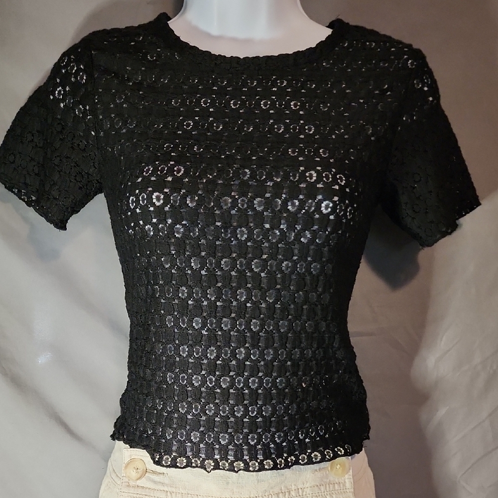 Hollister Black Eyelet Short Sleeve Tee